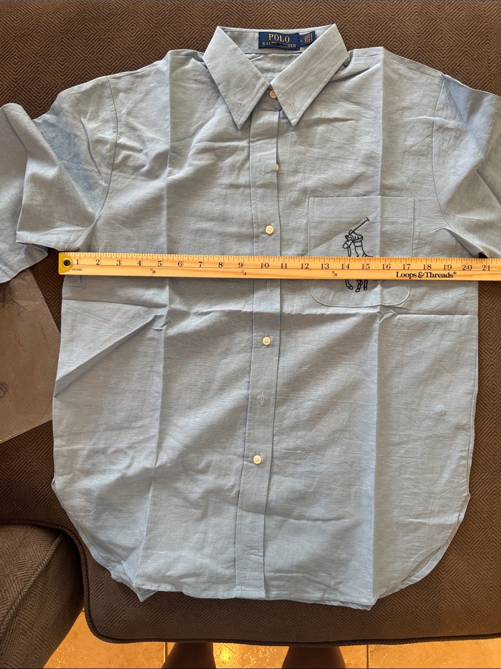 Polo by Ralph Lauren Light Blue Button-Down Shirt with Embroidered Pony Pocket - Picture 6 of 7